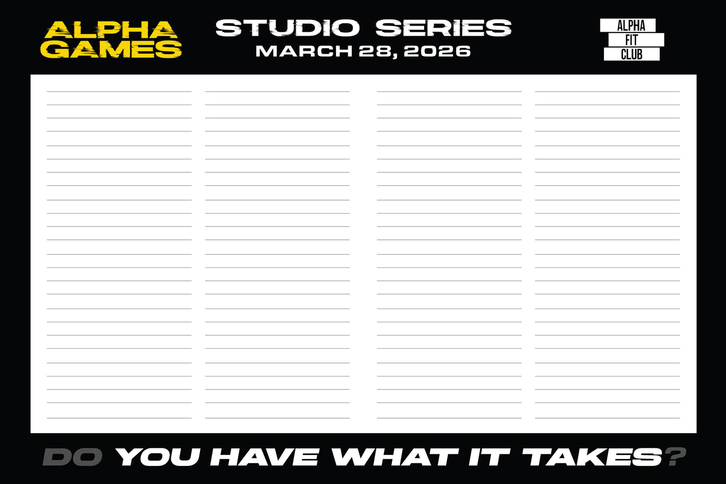 2026 - 32"H x 48"W 13 OZ Alpha Games STUDIO SERIES Sign Up Banner
